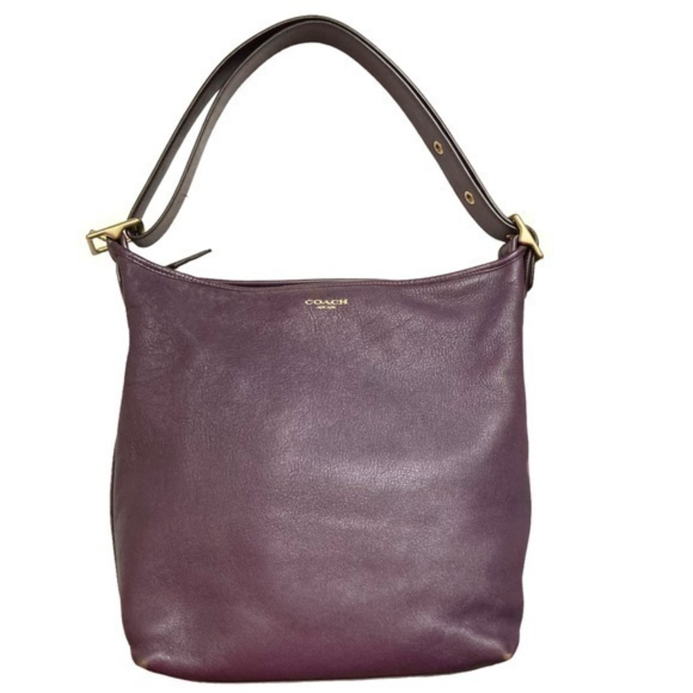 Coach purple leather legacy bucket messenger bag